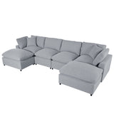 English Elm Modern Large U-Shape Sectional Sofa, 2 Large Chaise With Removable Ottomans For Living Room