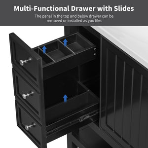 English Elm 36" Modern Black Bathroom Vanity Base with 1 Door, 3 Drawers, Solid Poplar Build, Undermount Ready, 200lb Capacity WF306244AAB