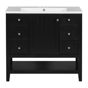 English Elm 36" Modern Black Bathroom Vanity w/ Ceramic Sink, Solid Wood & MDF, 3 Drawers + Cabinet, 36" SY999505AAB-6