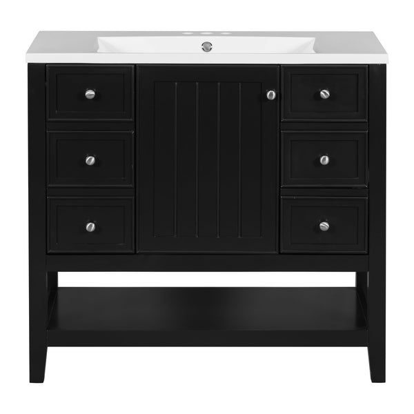 English Elm 36" Modern Black Bathroom Vanity w/ Ceramic Sink, Solid Wood & MDF, 3 Drawers + Cabinet, 36" SY999505AAB-6