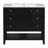 English Elm 36" Bathroom Vanity With Sink Combo, One Cabinet and Three Drawers, Solid Wood and Mdf Board, Black (Old Sku:Sy999505Aab)