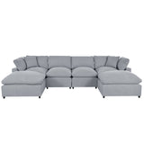 English Elm Modern Large U-Shape Sectional Sofa, 2 Large Chaise With Removable Ottomans For Living Room