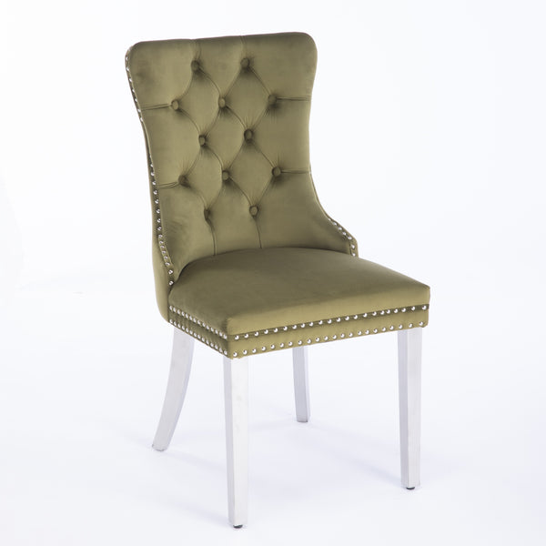 English Elm Nikki Handcrafted Tufted Solid Wood Dining Chair with Velvet Upholstery, High-Density Foam Comfort Olive Green W1143P151488