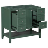 English Elm 36" Bathroom Vanity Without Sink, Cabinet Base Only, One Cabinet and Three Drawers, Green