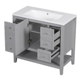 English Elm 36" Bathroom Vanity With Sink Combo, One Cabinet and Three Drawers, Solid Wood and Mdf Board, Grey