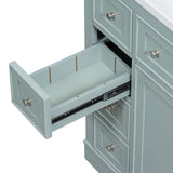 English Elm 36" Bathroom Vanity Without Sink, Cabinet Base Only, One Cabinet and Six Drawers, Green