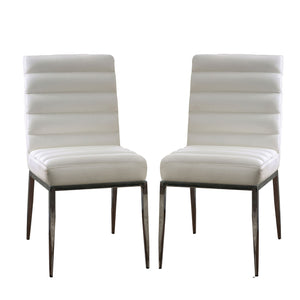 English Elm Leatherette Waterproof Side Chairs Set of 2 in White with Chrome Legs — Sleek Space-Saving Dining Seats B016P156863