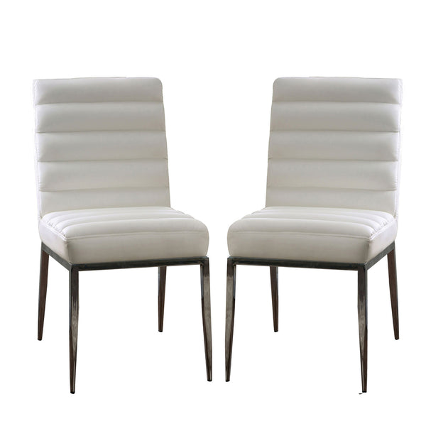 English Elm Leatherette Waterproof Side Chairs Set of 2 in White with Chrome Legs — Sleek Space-Saving Dining Seats B016P156863