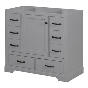 English Elm 36" Modern Bathroom Vanity Cabinet Base with Six Drawers, Adjustable Shelf & Drawer Organizer Grey WF307973AAE