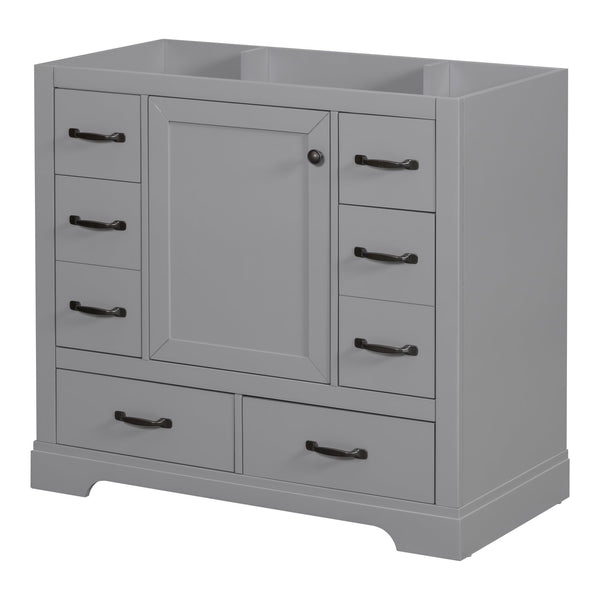 English Elm 36" Modern Bathroom Vanity Cabinet Base with Six Drawers, Adjustable Shelf & Drawer Organizer Grey WF307973AAE