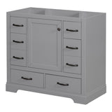 English Elm 36" Bathroom Vanity Without Sink, Cabinet Base Only, Six Drawers, Multi-Functional Drawer Divider, Adjustable Shelf, Grey