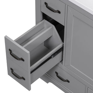 English Elm 36" Modern Bathroom Vanity Cabinet Base with Six Drawers, Adjustable Shelf & Drawer Organizer Grey WF307973AAE