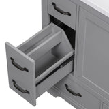 English Elm 36" Bathroom Vanity Without Sink, Cabinet Base Only, Six Drawers, Multi-Functional Drawer Divider, Adjustable Shelf, Grey