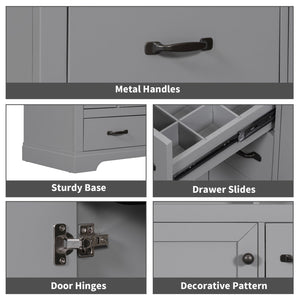 English Elm 36" Modern Bathroom Vanity with Ceramic Sink, Six Drawers, Adjustable Shelf, Solid Wood Build Grey SY999808AAE-6