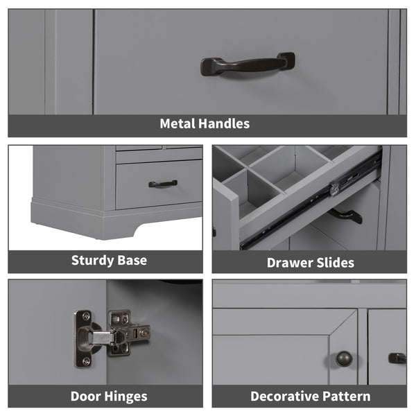 English Elm 36" Modern Bathroom Vanity with Ceramic Sink, Six Drawers, Adjustable Shelf, Solid Wood Build Grey SY999808AAE-6