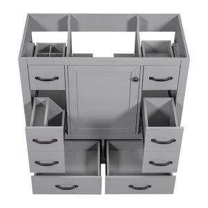English Elm 36" Modern Bathroom Vanity Cabinet Base with Six Drawers, Adjustable Shelf & Drawer Organizer Grey WF307973AAE