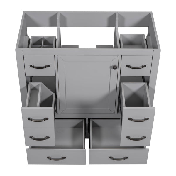 English Elm 36" Modern Bathroom Vanity Cabinet Base with Six Drawers, Adjustable Shelf & Drawer Organizer Grey WF307973AAE