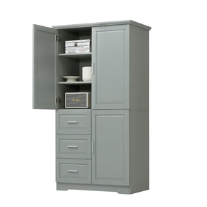 English Elm Tall Narrow Storage Cabinet with Doors and 3 Drawers – Adjustable Shelves, Anti-Tip, 45lb Capacity Grey WF299285AAG