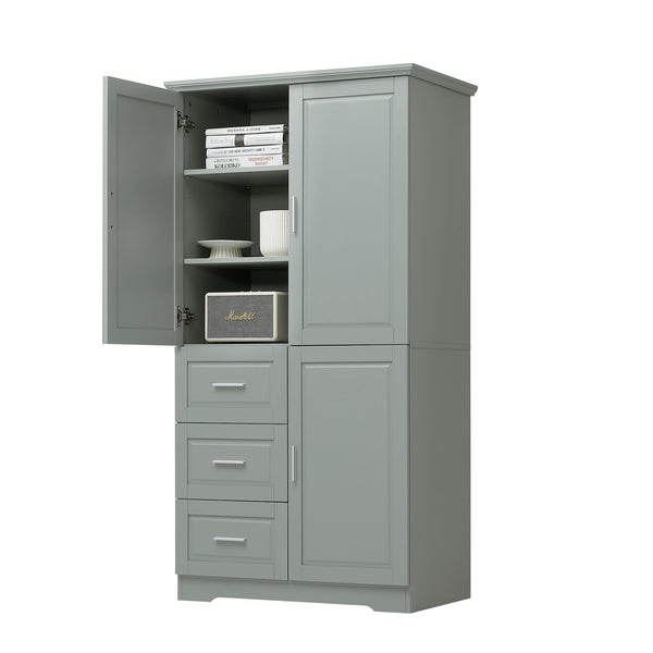English Elm Tall Narrow Storage Cabinet with Doors and 3 Drawers – Adjustable Shelves, Anti-Tip, 45lb Capacity Grey WF299285AAG