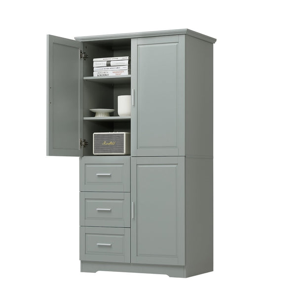 English Elm Tall Floor Storage Cabinet with Drawers Mdf Build Neutral Finish Bathroom Office Grey N725P331357E
