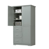 English Elm Tall and Wide Storage Cabinet With Doors For Bathroom/Office, Three Drawers, Grey