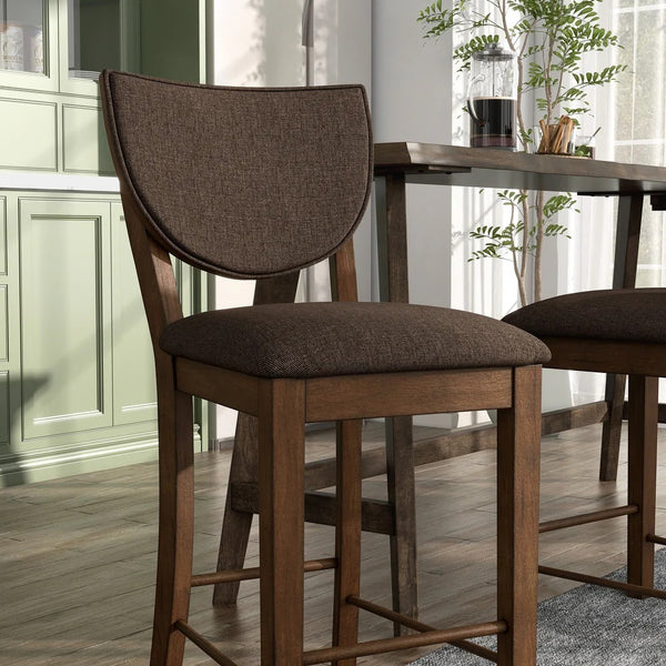 English Elm Set of 2 Walnut Fabric Padded Counter Height Chairs with Curved Legs, Stylish Comfort and Durable Upholstery B016P156864
