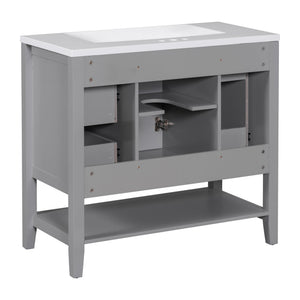 English Elm 36" Stylish Bathroom Vanity With Ceramic Sink, Solid Wood, 1 Cabinet & 3 Drawers, Grey Finish N725P246500E