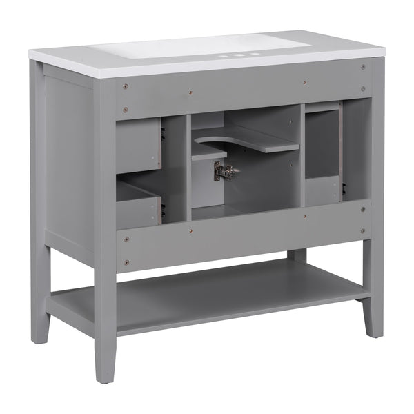 English Elm 36" Stylish Bathroom Vanity With Ceramic Sink, Solid Wood, 1 Cabinet & 3 Drawers, Grey Finish N725P246500E