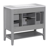 English Elm 36" Bathroom Vanity With Sink Combo, One Cabinet and Three Drawers, Solid Wood and Mdf Board, Grey