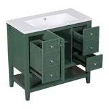 English Elm 36" Bathroom Vanity With Sink Combo, One Cabinet and Three Drawers, Solid Wood and Mdf Board, Green