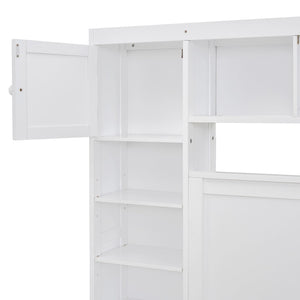 English Elm Full Platform Bed with Storage Headboard Built-in Outlets Shelving and Twin Trundle White LP000642AAK