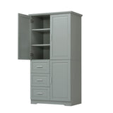 English Elm Tall and Wide Storage Cabinet With Doors For Bathroom/Office, Three Drawers, Grey