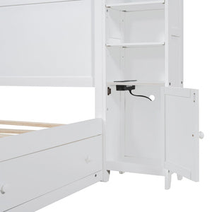 English Elm Queen Storage Bed with Shelving Cabinets Built-in Outlets and Four Under Drawers LP000742AAK