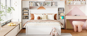 English Elm Queen Storage Bed with Shelving Cabinets Built-in Outlets and Four Under Drawers LP000742AAK