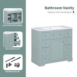 English Elm 36" Bathroom Vanity With Sink Combo, One Cabinet and Six Drawers, Solid Wood and Mdf Board, Green