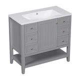 English Elm 36" Bathroom Vanity With Sink Combo, One Cabinet and Three Drawers, Solid Wood and Mdf Board, Grey