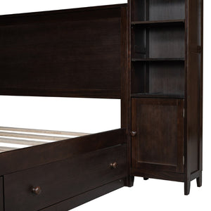 English Elm Queen Storage Bed with Shelving Cabinets Built-in Outlets and Four Under Drawers Espresso LP000742AAP