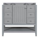 English Elm 36" Bathroom Vanity Without Sink, Cabinet Base Only, One Cabinet and Three Drawers, Grey