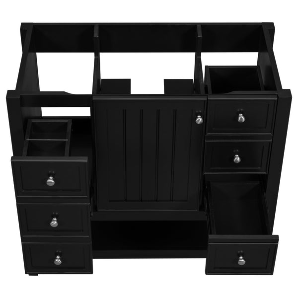 English Elm 36" Modern Black Bathroom Vanity Base with 1 Door, 3 Drawers, Solid Poplar Build, Undermount Ready, 200lb Capacity WF306244AAB