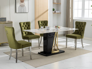 English Elm Nikki Handcrafted Tufted Solid Wood Dining Chair with Velvet Upholstery, High-Density Foam Comfort Olive Green W1143P151488