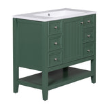 English Elm 36" Bathroom Vanity With Sink Combo, One Cabinet and Three Drawers, Solid Wood and Mdf Board, Green