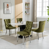 English Elm Nikki Collection Modern, High-End Tufted Solid Wood Contemporary Velvet Upholstered Dining Chair With Chrome Stainless Steel Plating Legs,Nailhead Trim,Set Of 2,Olive-Green and Chrome, Sw1701Ol