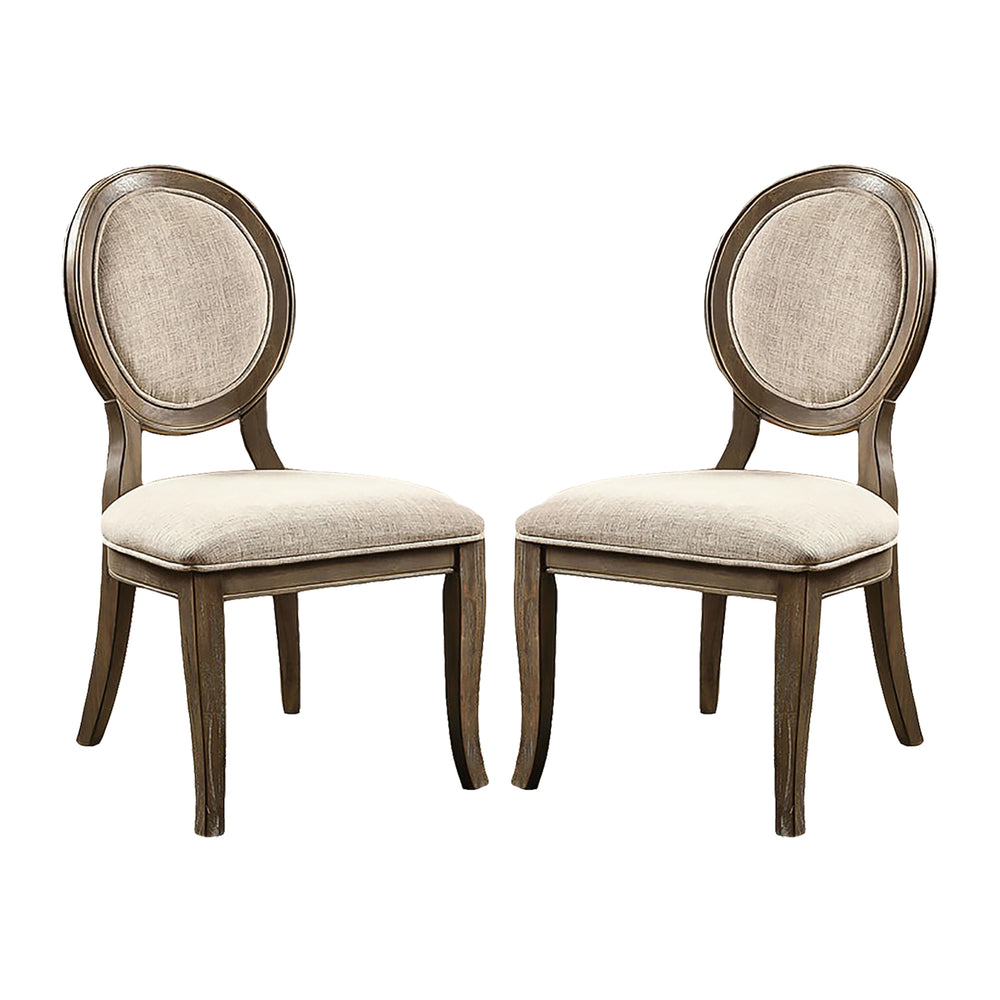 English Elm Set of 2 Padded Beige Fabric Dining Chairs with Oval Back, Rustic Oak Finish, Comfortable Cushioned Seats (98) B016P156826
