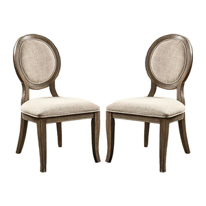 English Elm Set of 2 Padded Beige Fabric Dining Chairs with Oval Back, Rustic Oak Finish, Comfortable Cushioned Seats (98) B016P156826