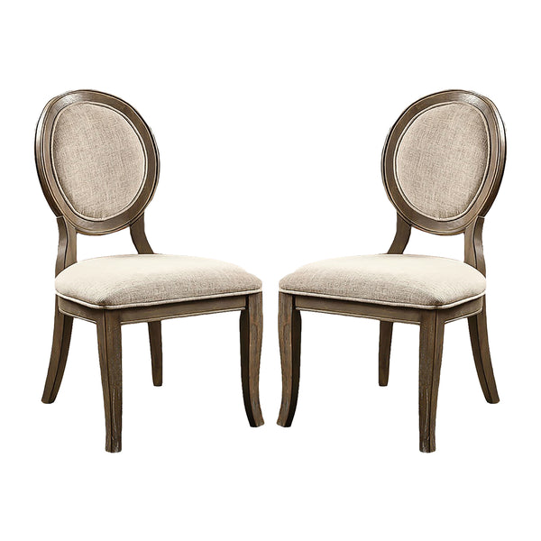 English Elm Set of 2 Padded Beige Fabric Dining Chairs with Oval Back, Rustic Oak Finish, Comfortable Cushioned Seats (98) B016P156826
