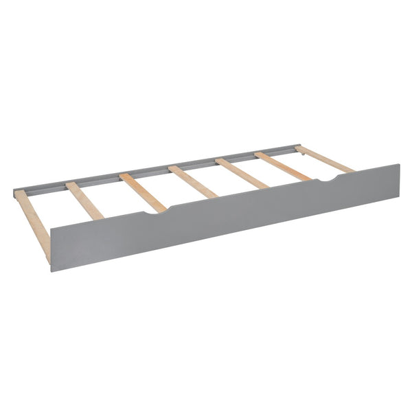 English Elm Queen Platform Bed with Headboard Storage Shelves Built-in Outlets and Trundle Drawer Gray LP000842AAE