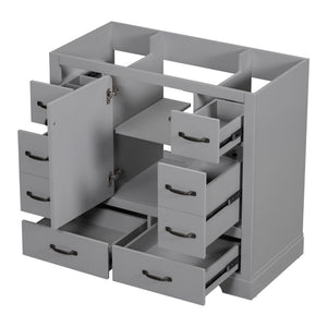 English Elm 36" Modern Bathroom Vanity Cabinet Base with Six Drawers, Adjustable Shelf & Drawer Organizer Grey WF307973AAE