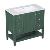 English Elm 36" Bathroom Vanity With Sink Combo, One Cabinet and Three Drawers, Solid Wood and Mdf Board, Green