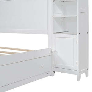 English Elm Queen Storage Bed with Shelving Cabinets Built-in Outlets and Four Under Drawers LP000742AAK-1