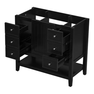 English Elm 36" Modern Black Bathroom Vanity Base with 1 Door, 3 Drawers, Solid Poplar Build, Undermount Ready, 200lb Capacity WF306244AAB